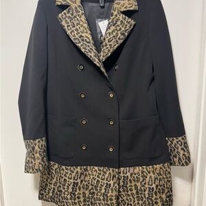 Dennis Basso Black Coat with Leopard Accents